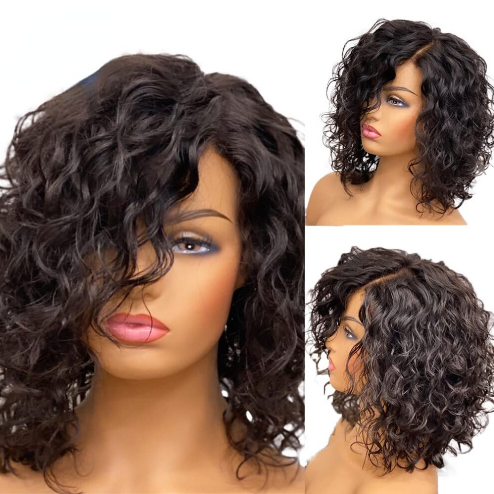 Unisex Curly Bob Human Hair Lace Front Wig 13X4 Transparent Brazilian Remy With Baby Hair 10'
