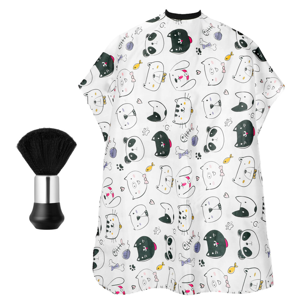 Kids Haircut Cape with Neck Duster Brush, Waterproof Cartoon Design, Adjustable Snap Closure for Home Salon