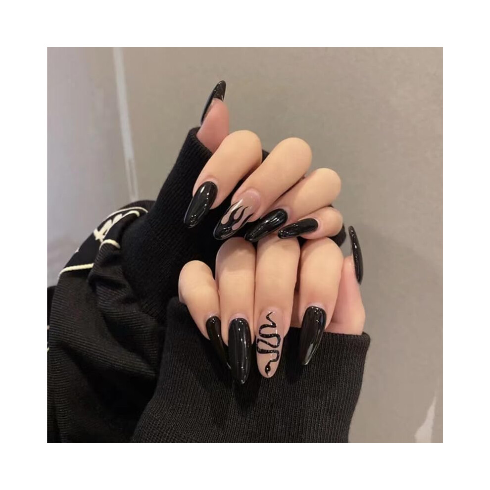 Press on Nails with Glue, Reusable Almond Fake Nails Set for Women, SalonStyle Manicure 24pcs