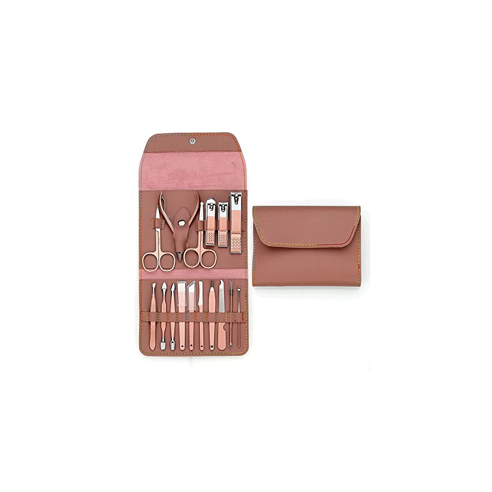 Professional Manicure Pedicure Set 16 Piece RustResistant Nail Grooming Kit with Carry Case