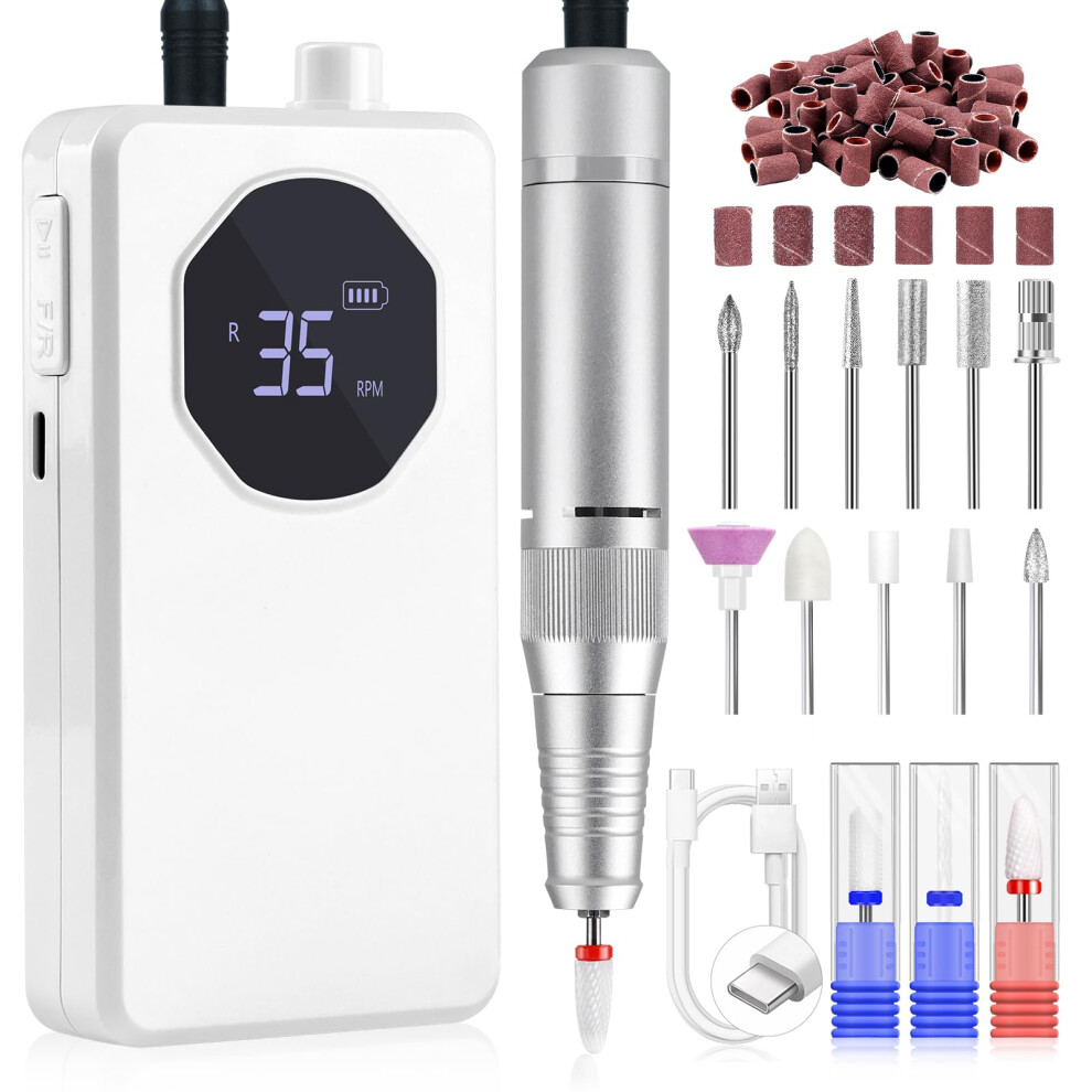 Electric Nail Drill 35000RPM Rechargeable Professional Nail File Kit for Manicure Pedicure