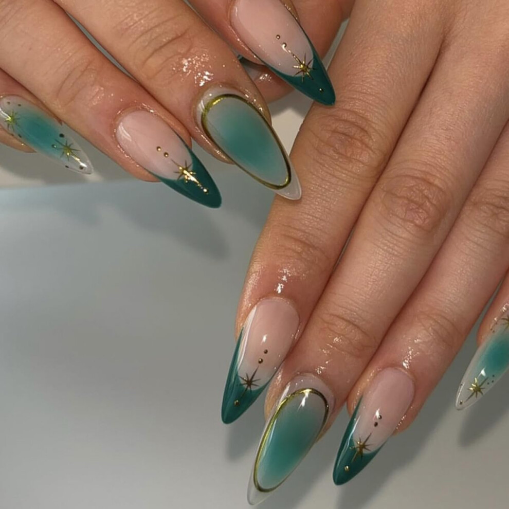 Press On Nails Medium Almond Shape French Tip Fake Nails Kit for Women LongLasting Waterproof Gloss Finish 24pcs