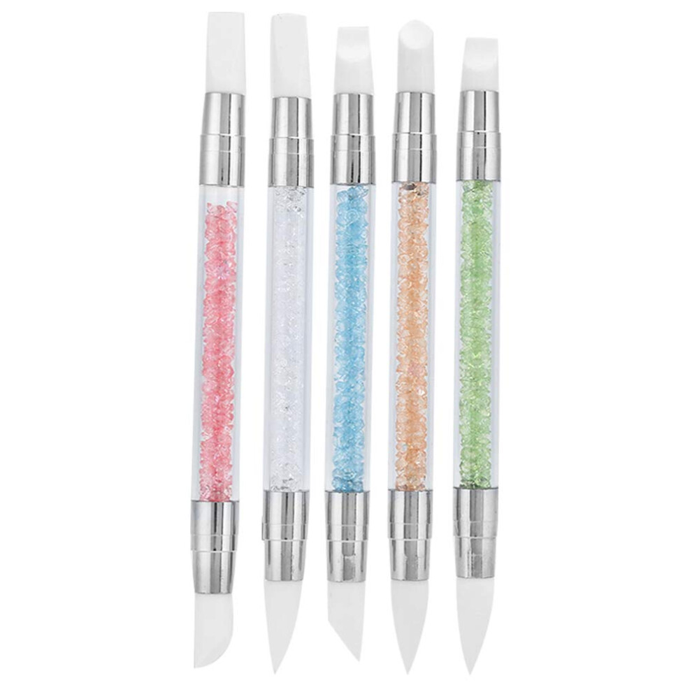 5Pcs DualTip Silicone Nail Art Brush Set for Carving and Embossing with Marble Handle