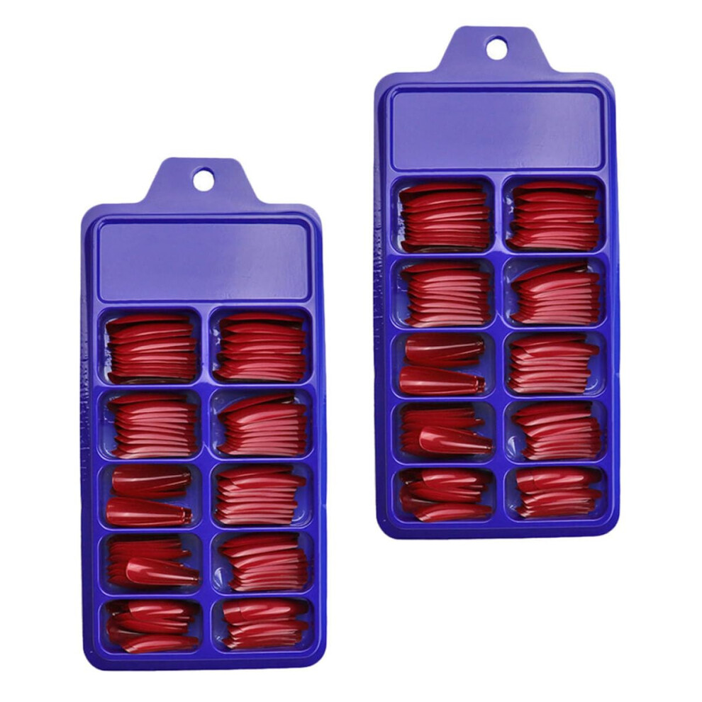 Red Long Coffin Press On Nails 200Pcs Glossy Full Cover Fake Nail Tips For Parties And Weddings