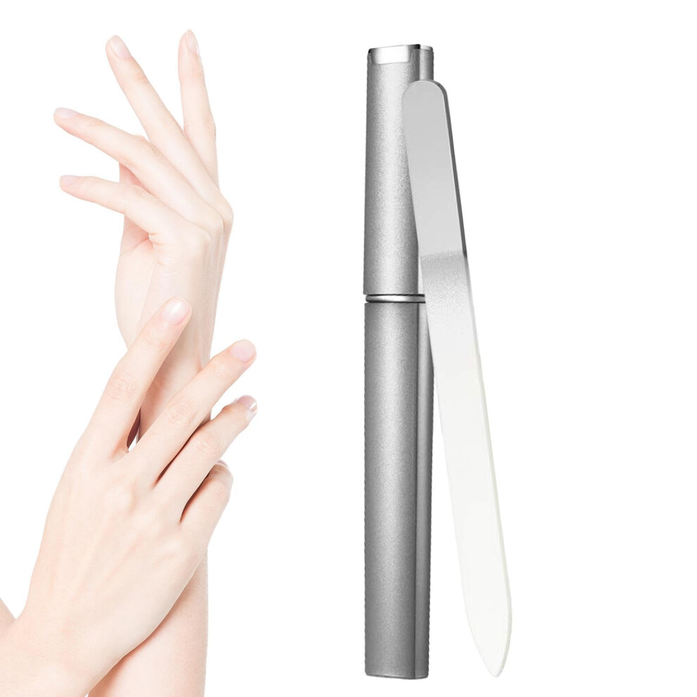 Silver Glass Nail File With Case, Doublesided Crystal Glass For Gentle Nail Shaping Manicure Pedicure