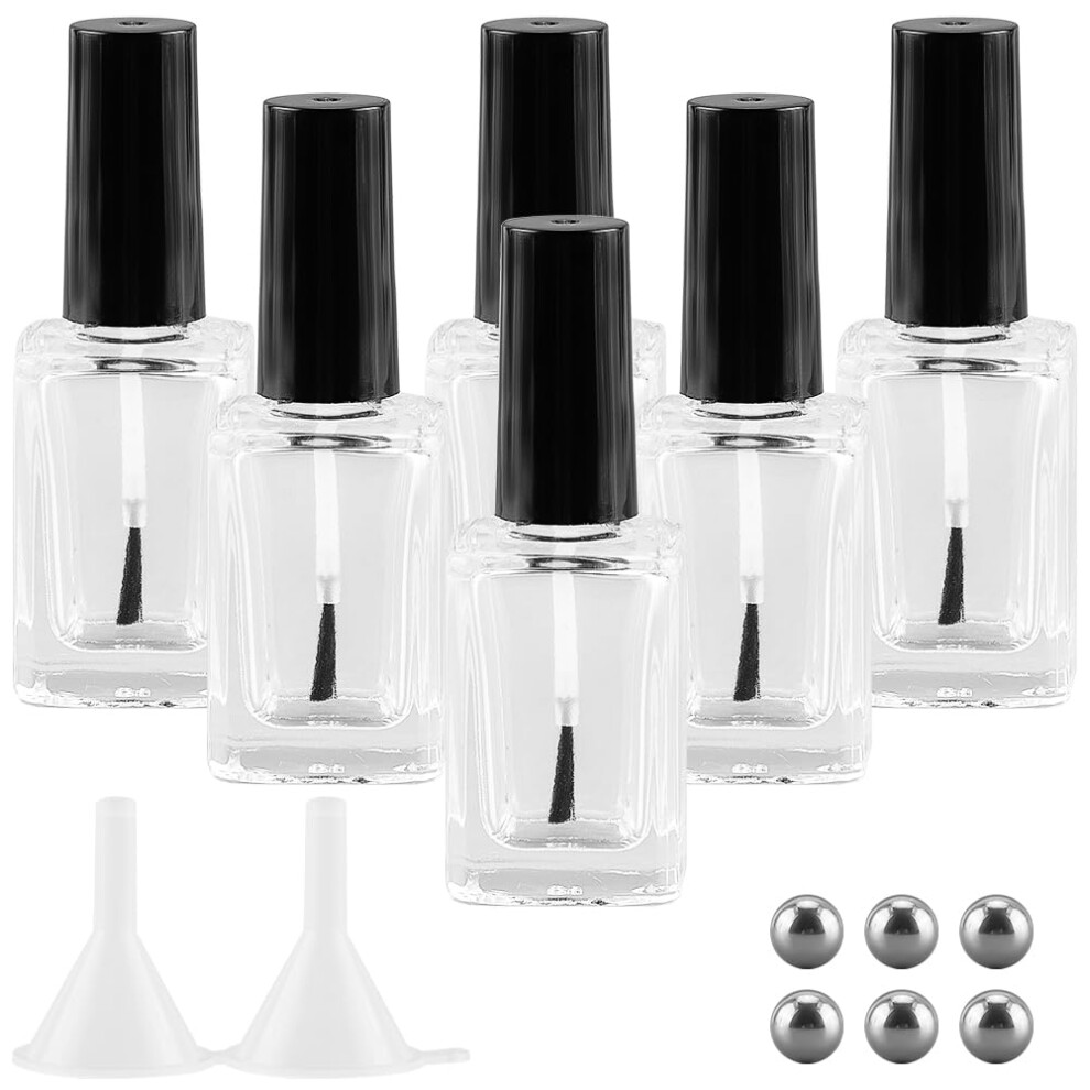 6pcs 15ml Empty Nail Polish Bottles with Brush Caps, Funnels and Mixing Beads for DIY Nail Art