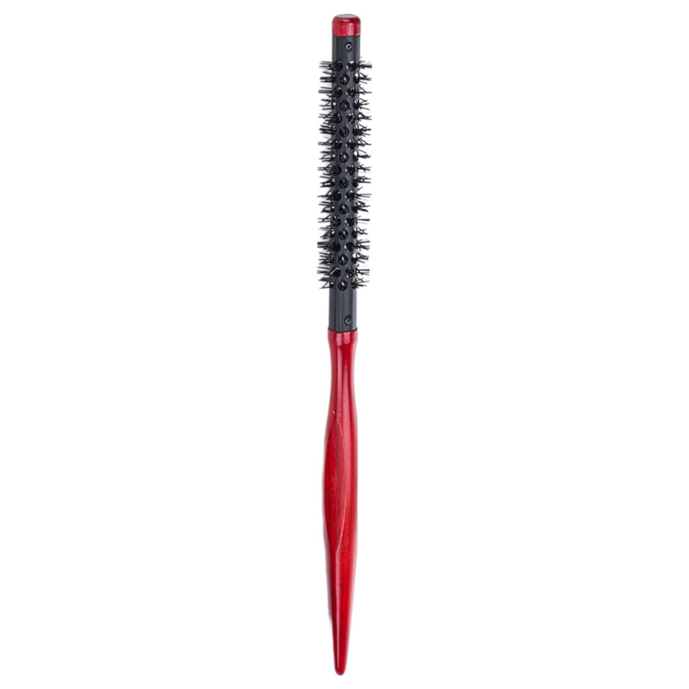 Small Round Hair Brush with Nylon Bristles, Wooden Handle for Bangs, Beard and Blow Dry Styling
