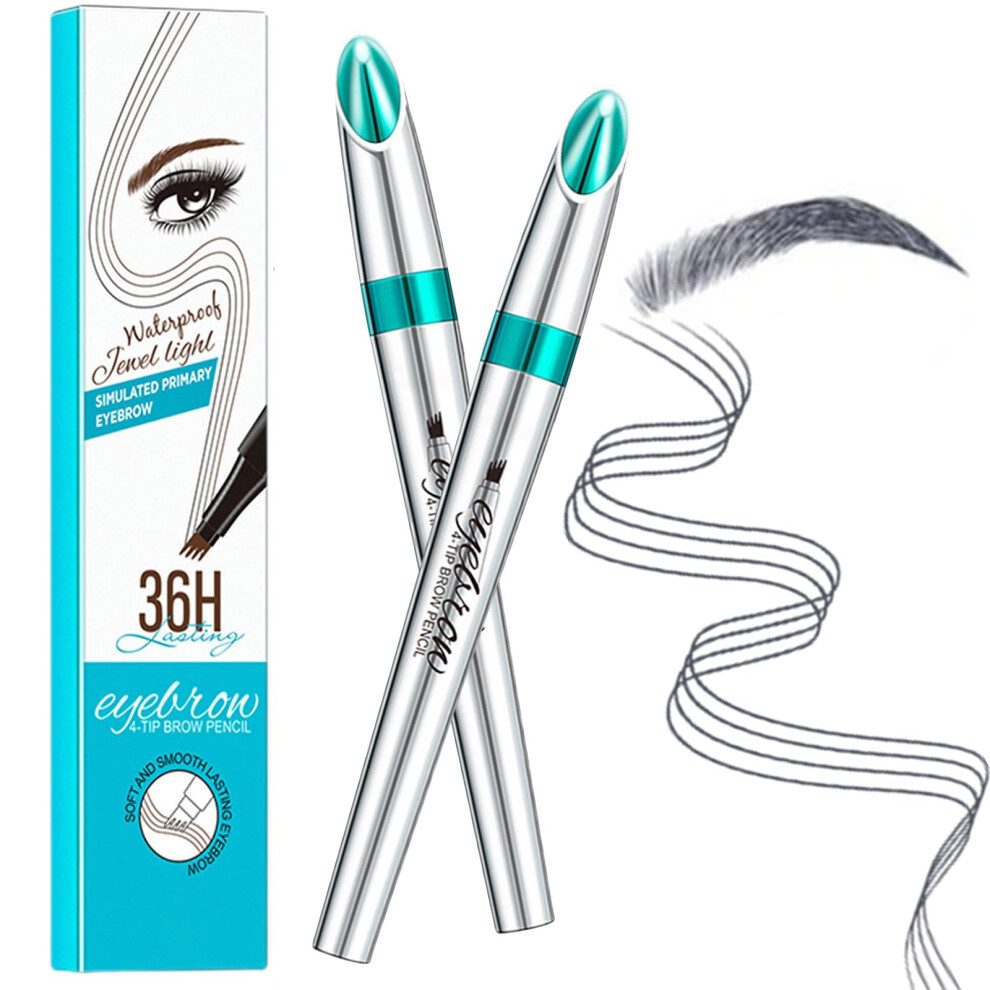 Grey Microblading Eyebrow Pencil With Microfork Tip, Waterproof Longlasting Brow Pen 2Pc