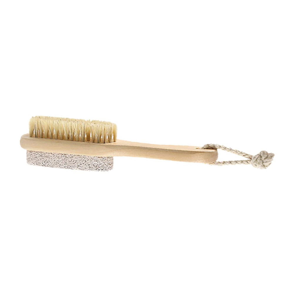 Foot Scrub Brush with Pumice Stone, Wooden Handle Exfoliator for Dead Skin Removal and Smooth Feet