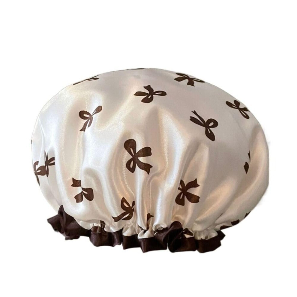 White Waterproof Double Layer Shower Cap For Women, Reusable Elastic Bath Hat For Salon Spa