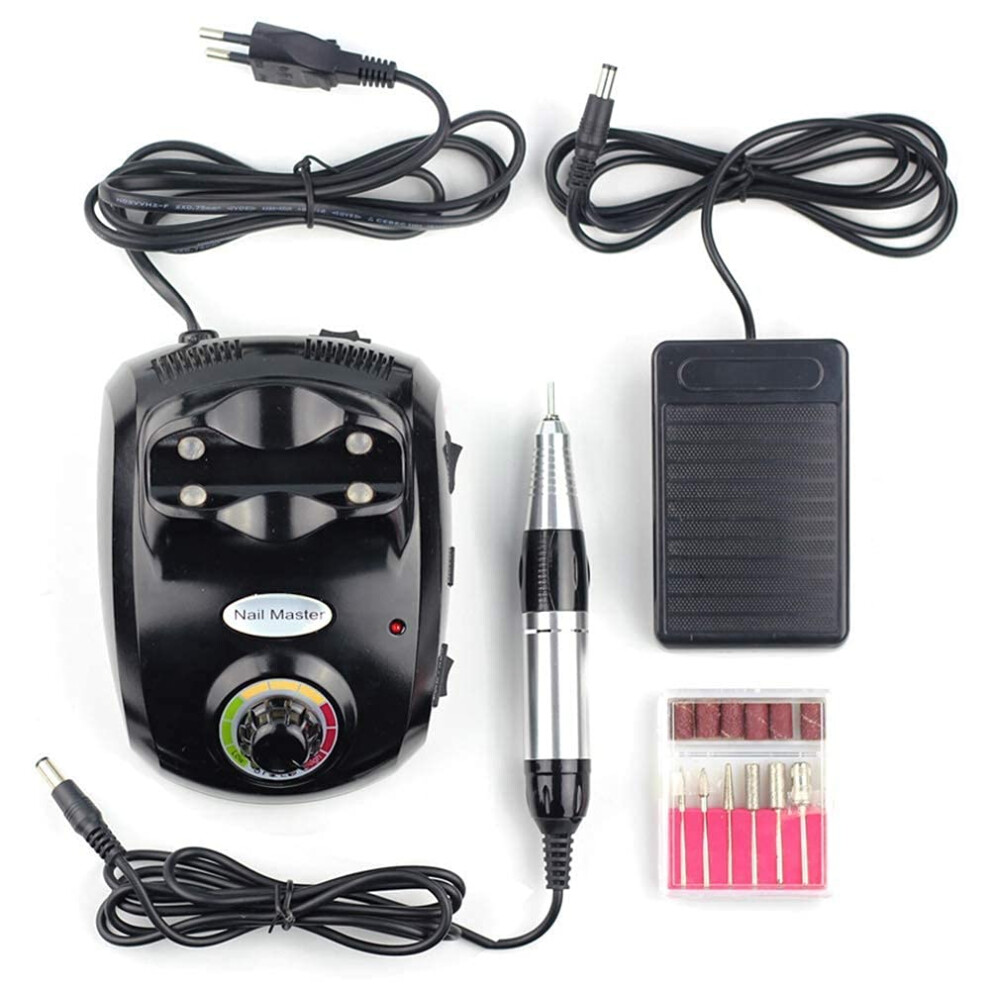 Black Electric Nail Drill 30000 Rpm With Foot Pedal, Professional For Acrylic And Gel Nails,
