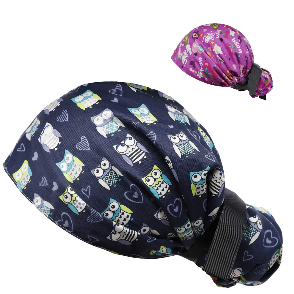 Reversible Cotton Scrub Cap With Sweatband, Adjustable Tie Back Ponytail Hat For Women And Men 9450606705587