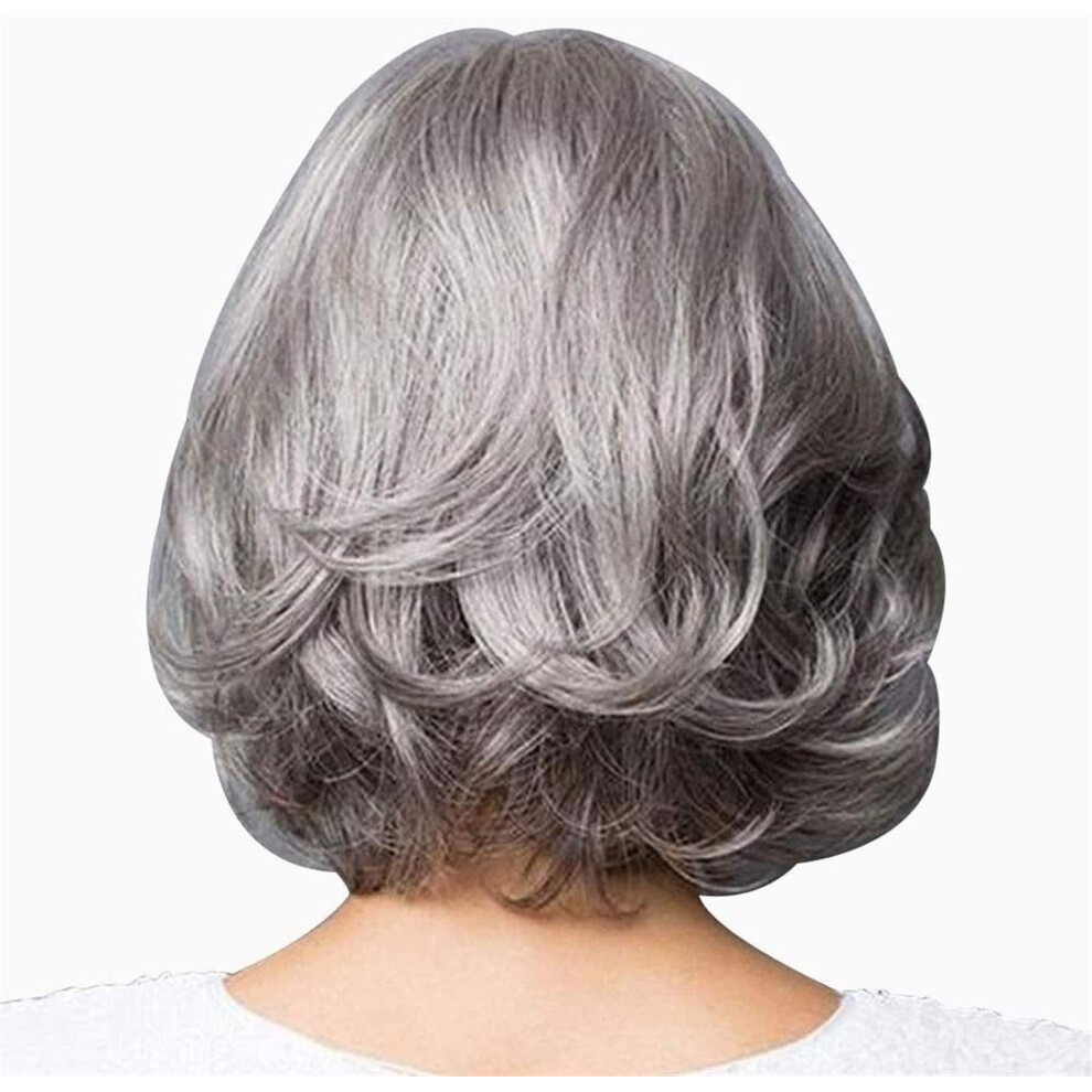 Unisex Grey Short Wig 12 Inch Wavy Synthetic Hair For Women, Natural Hairlike Texture, Adjustable Fit