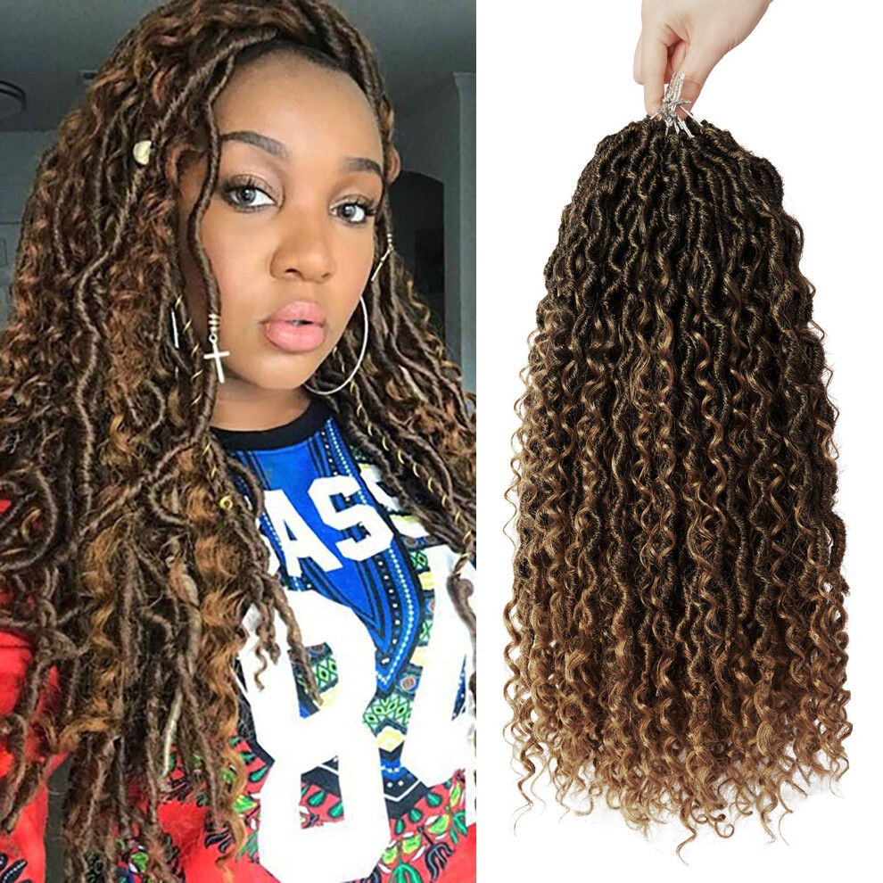 Unisex Goddess Locs Crochet Hair With Curly Ends 18 Inch T1b/27 Prelooped Faux Locs Extensions For Women