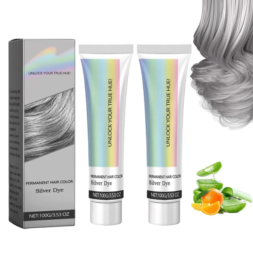 Cream,Silver 2Pcs Permanent Silver Hair Dye Cream With Conditioner, Longlasting Gray Tone For All Hair Types