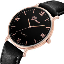 Simple Black White Analog Quartz Watch For Men Women With Large Dial Clear Display Stylish Casual Leather Strap Vintage Leather Cuff Scratch Resistant