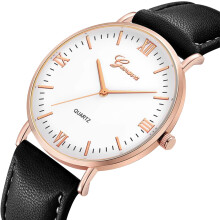 Simple Black White Analog Quartz Watch For Men Women With Large Dial Clear Display Stylish Casual Leather Strap Vintage Leather Cuff Scratch Resistant