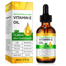 Pure Vitamin E Oil 75,000 IU for Skin Face Hair Scars Wrinkle Reduction Deep Hydration 2oz
