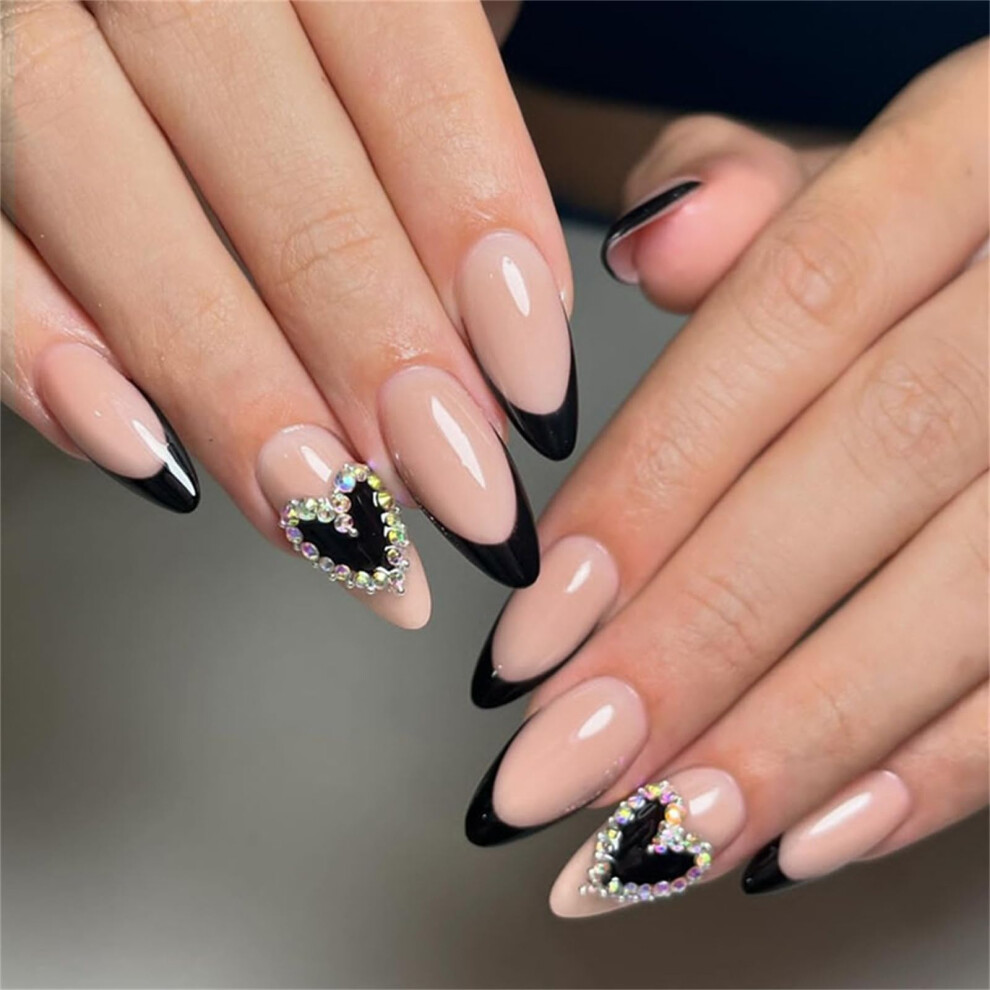24Pcs Almond French Tip Press On Nails Easy Application Salon Quality for Valentine's Day