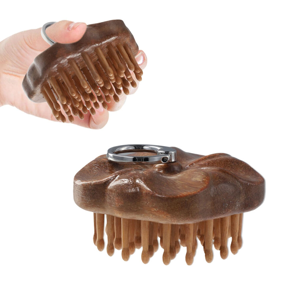 Wooden Scalp Massager Sandalwood Hair Brush with Gentle Rounded Teeth for Hair Growth and Massage