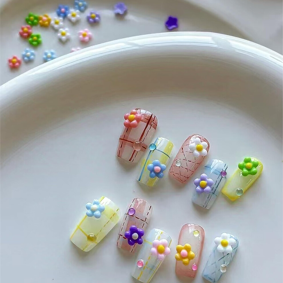 60pcs Resin Flower Nail Art Decorations Colorful Small Charms for DIY Nails and Crafts with Box