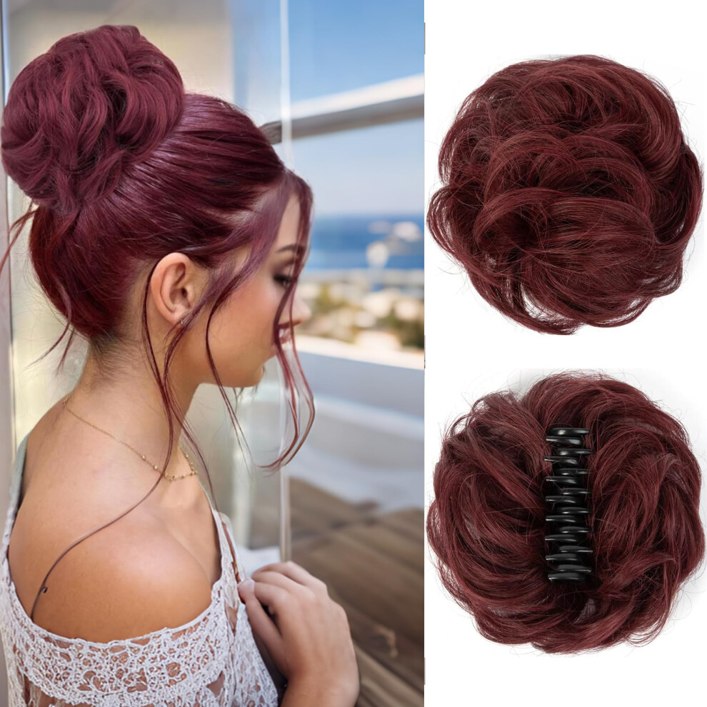 Unisex Human Hair Ponytail Extension With Claw Clip Bun, Natural Messy Updo For Instant Volume Boost