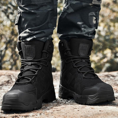 Black Tactical  Combat Boots with DeepTread Grip and Ankle Support, Black 9.5 UK 1
