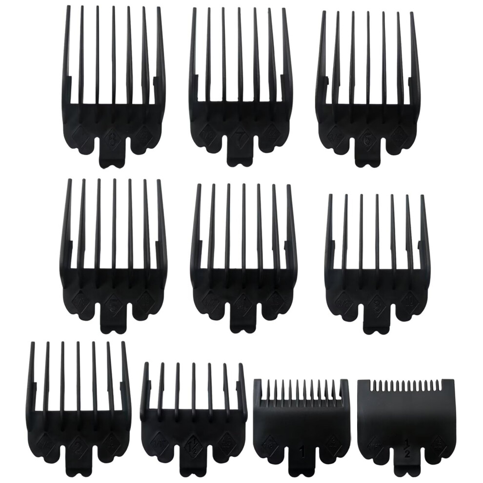 Black 10Pack Professional Hair Clipper Guards Set With Organizer Tray, 1/16 To 1 Inch, Wahl Compatible
