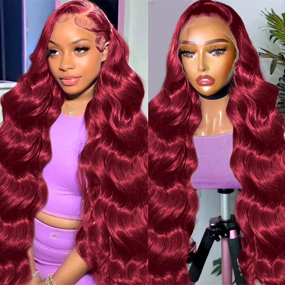 20 Inch 99J Burgundy Lace Front Human Hair Wig Pre Plucked Body Wave Natural Hairline