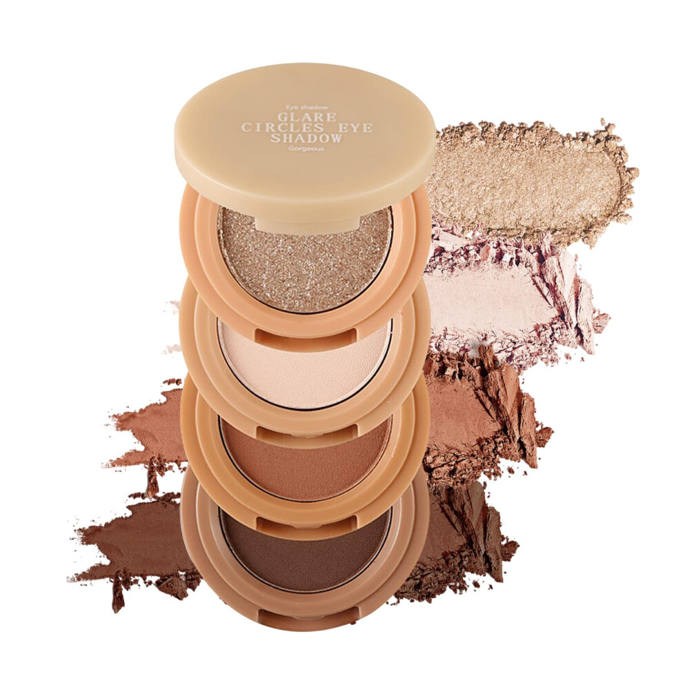 4 Colors Eyeshadow Palette Matte and Shimmer with Blush Highlighter Contour, Travel Makeup Mirror