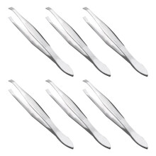 6X Silber-Ton Slanted Flach Spitze Metallhaar-Augenbrauen Pinzette Kosmetische Werkzeug Fuer die Dame