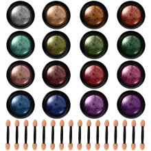 16 Jars Chrome Nail Powder Metallic Nail Art Powder Mirror Effect Manicure Pigment with 16 Pcs Eyeshadow Sticks