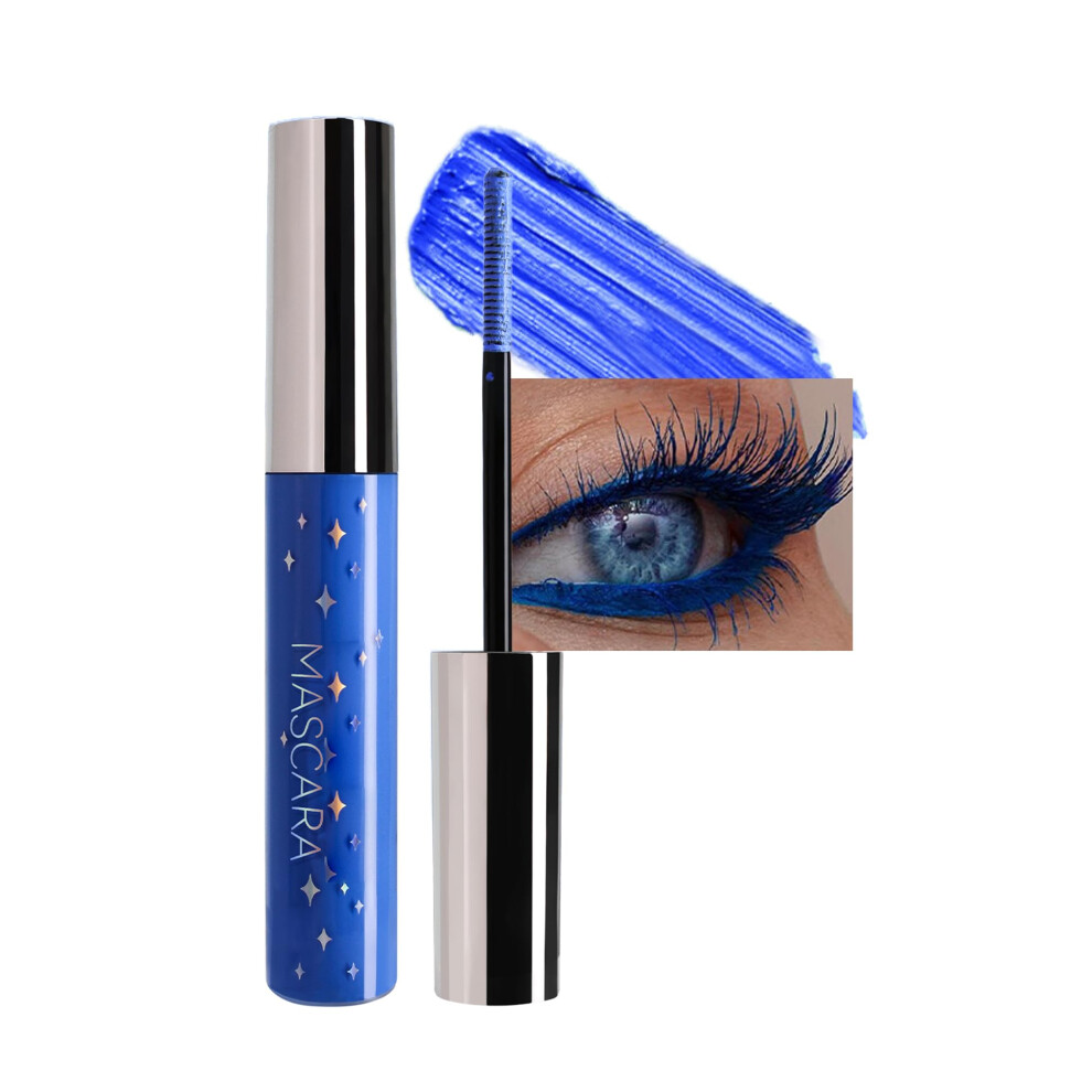 Blue Glitter Mascara Waterproof Volumizing 3D Lash Effect Longlasting Smudgeproof for Women