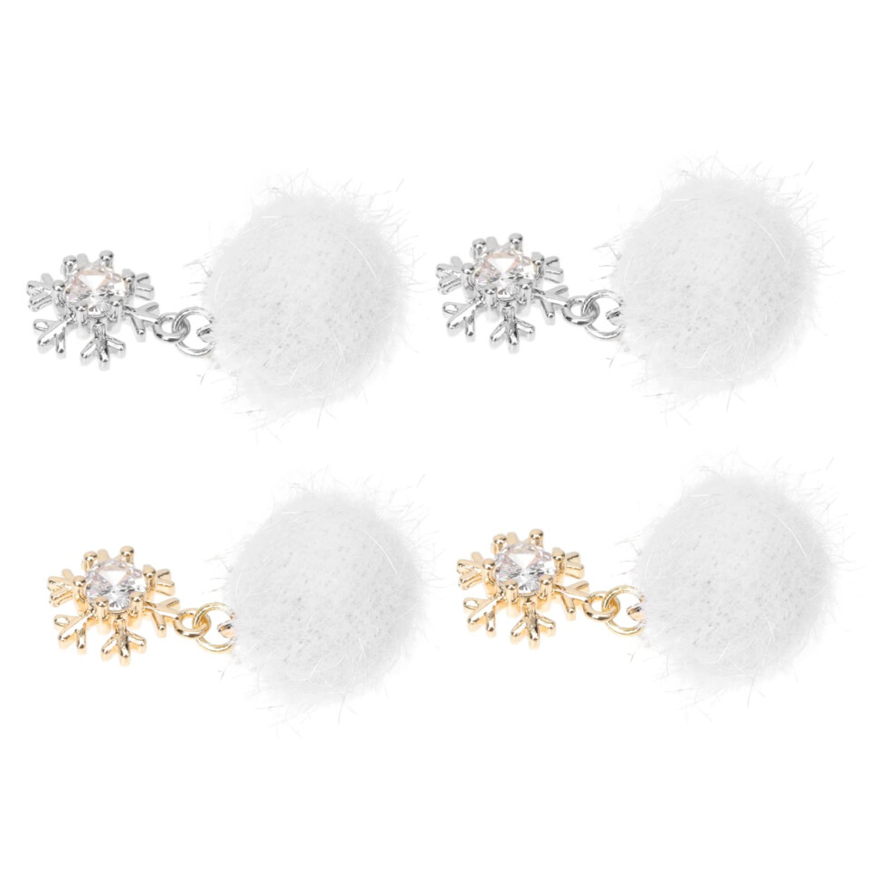 4pcs Plush Pompom Nail Art Decorations with Rhinestones, Soft Fluffy Charms for Manicures
