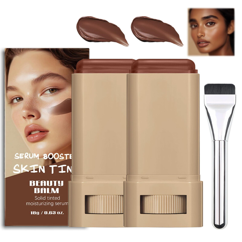 Tinted Moisturizing Balm Stick with Serum Infusion, Buildable Natural Finish Hydrating Foundation (01+01, 2)