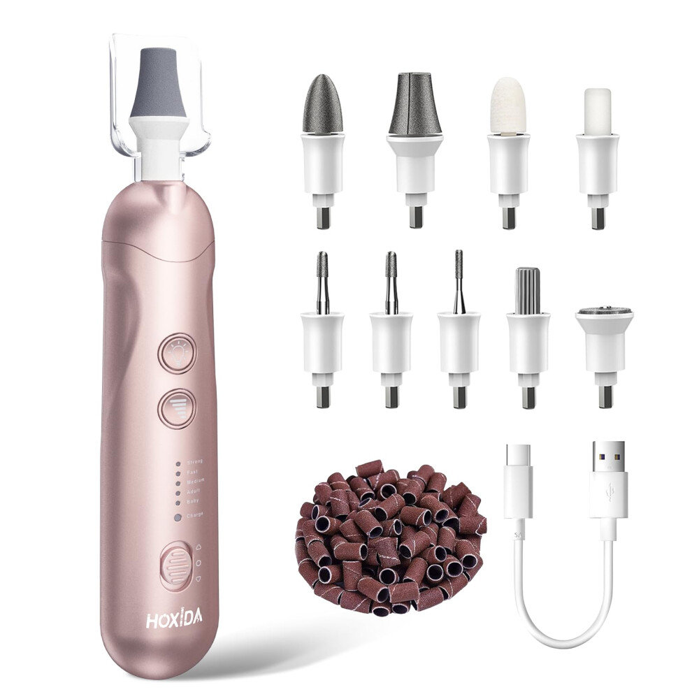Electric Nail File Manicure Pedicure Kit with 5 Speeds, Cordless Rechargeable for Thick Toenails