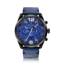Orologio da uomo in stile militare con cinturino in pelle, orologio analogico al quarzo resistente agli urti, lancette luminescenti e vetro