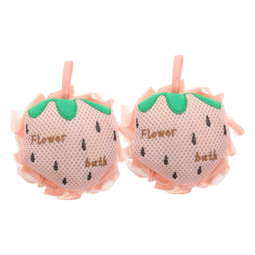 Strawberry Bath Loofah 2pcs DualSided Exfoliating Mesh Shower Sponge for Home and Travel