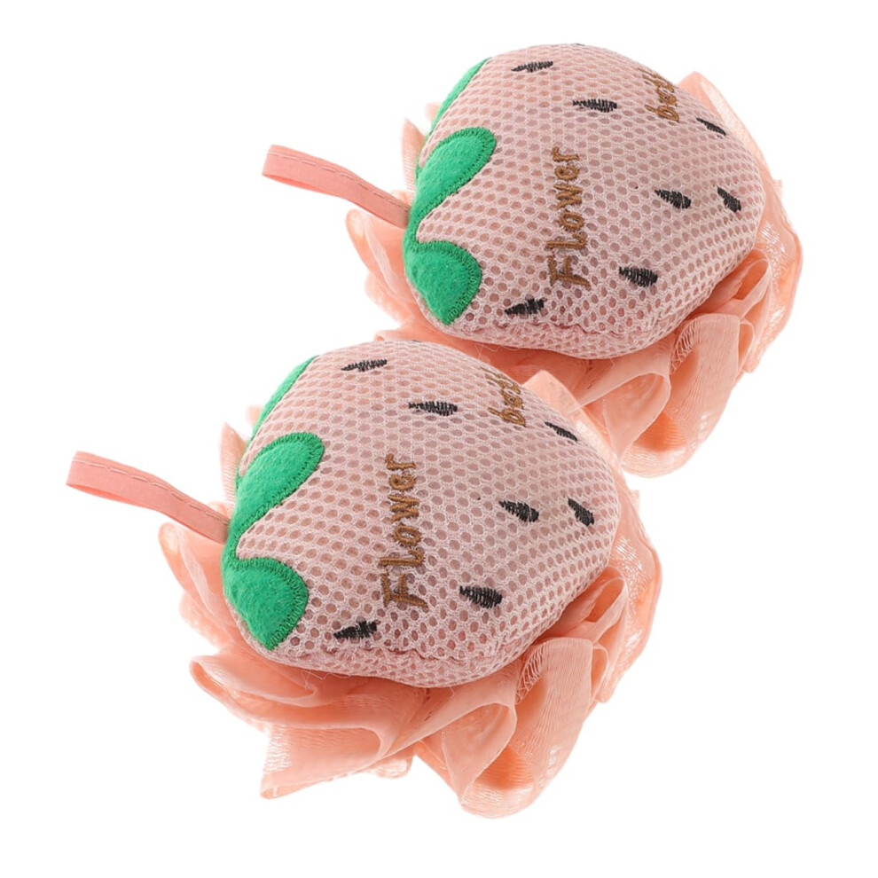 2pcs Strawberry Bath Loofah Sponge with Gentle Exfoliation, Quick Dry Mesh Pouf for Travel and Home