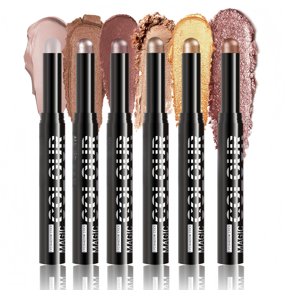 Cream Eyeshadow Stick Set 6 Pcs Waterproof Longwear Eyeshadow Pencil Pigmented Shades With Sharpener