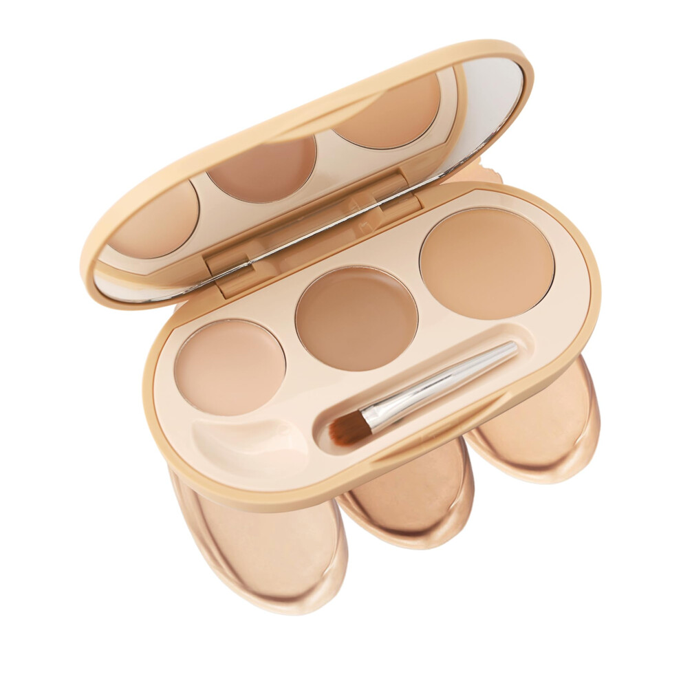 Waterproof Full Coverage Concealer Palette 3 in 1 Cream Kit for Dark Circles Contour Highlight