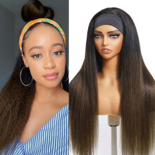 Headband Wig Human Hair 20 Inch Ombre Chestnut Brown Yaki Straight Glueless Drawstring for Black Women