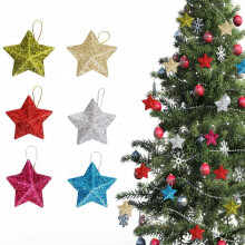 Christmas Tree Decorations Hanging Stars 6 Pieces Glitter Star Ornaments Five Centimeter Small Plastic Gold Silver Pentagram 6 Colors