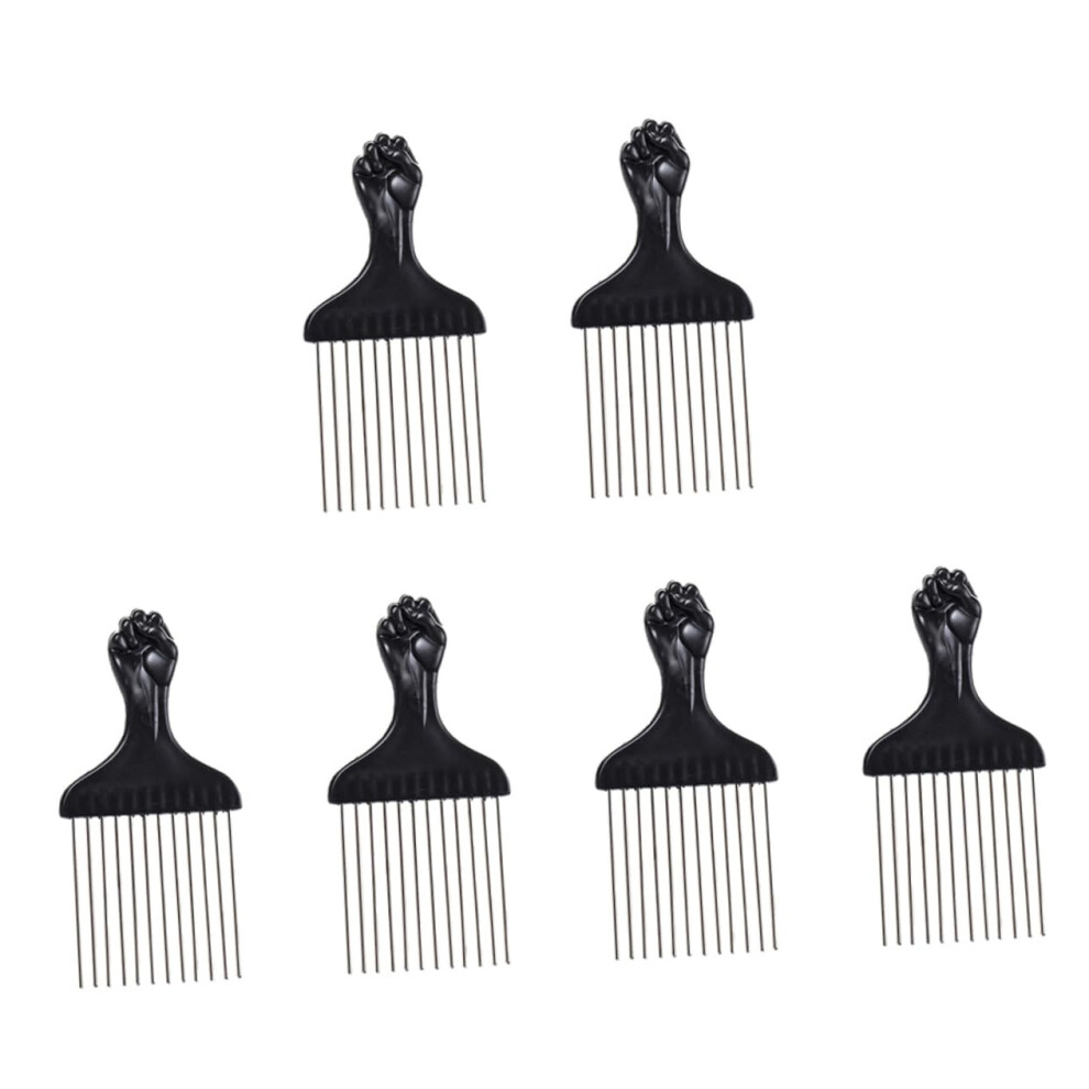 Afro Pick Comb Set with Metal Teeth for Curly Hair, 6pcs Professional Styling Tools for Black Hair