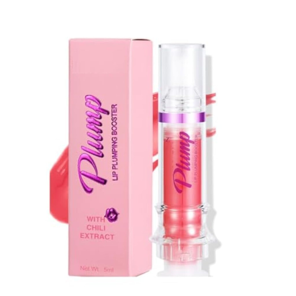 Lip Plumper Gloss with Chili Extract, Moisturizing  Shine Syringe Design, Color 4 for Women