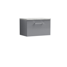 Balterley Level 600mm Wall Hung 1 Drawer Vanity Unit with Laminate Worktop for Compact Modern Bathroom Storage - Satin Grey