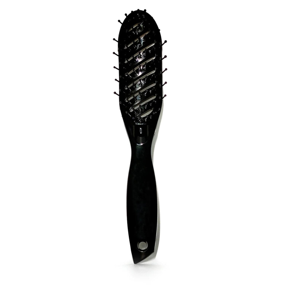 Unisex Black Detangling Hair Brush With Ergonomic Spiral Bristles For Wet And Dry Hair, Vented Scalp Massage Comb