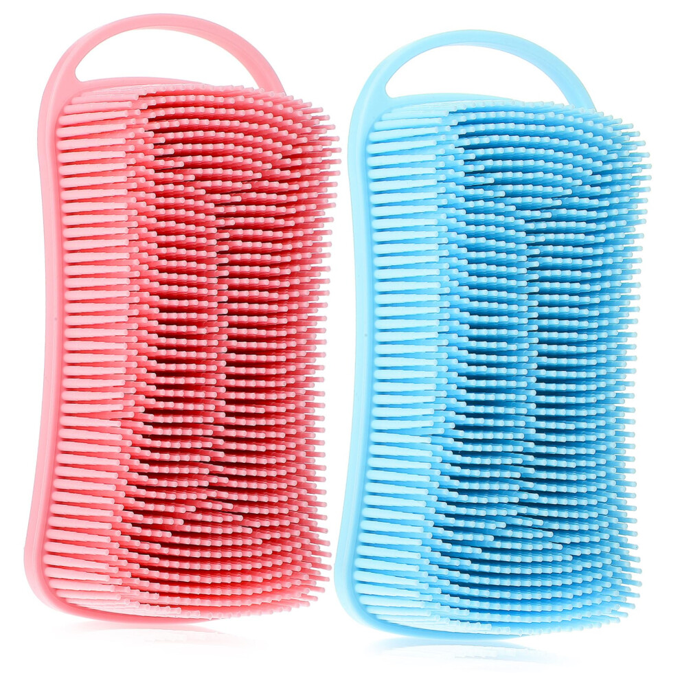 Silicone Body Scrubber Shower Exfoliating Brush with Soft Bristles, Hanging TravelFriendly, 2pcs