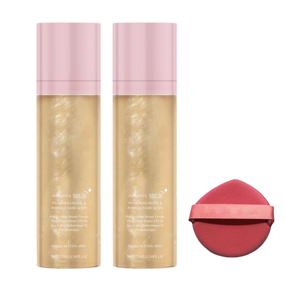 SPF 50 Setting Spray for Makeup, Hydrating Face Sunscreen Mist, WaterResistant Sheer Finish 2Pcs