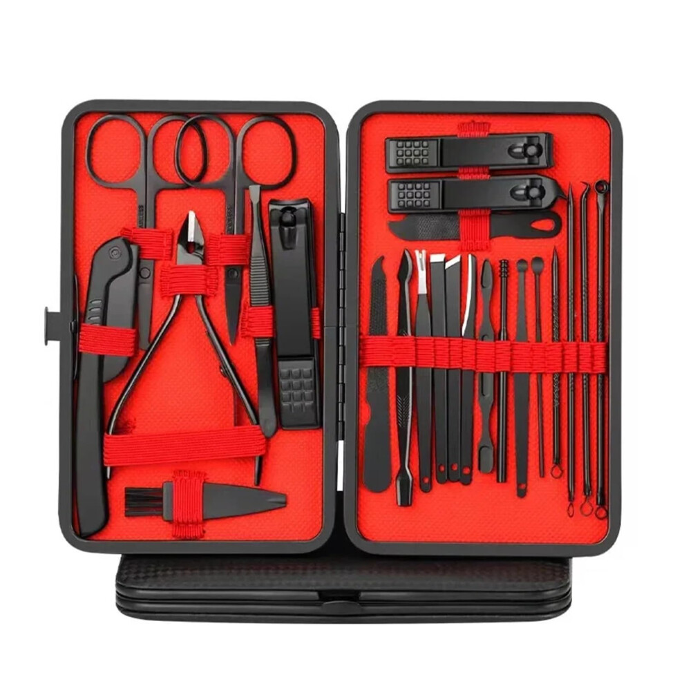 Manicure Pedicure Set 24Piece Stainless Steel Nail Clippers Kit with Precision Cutting Edges Black